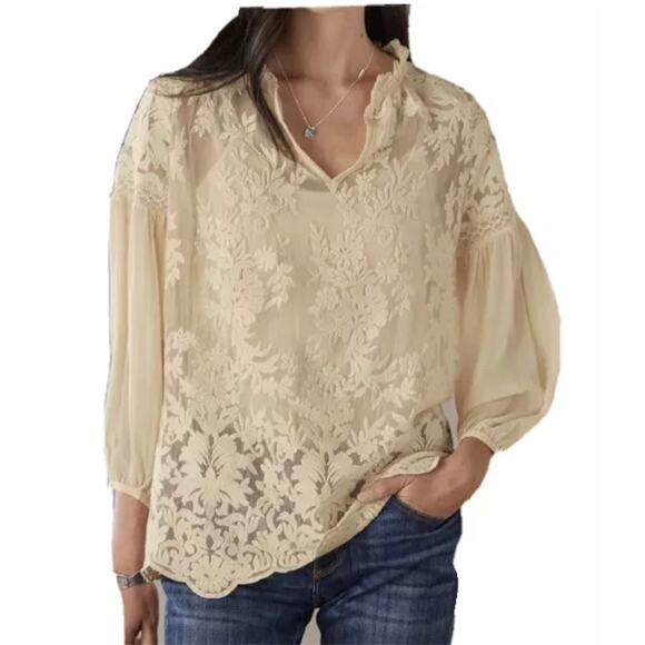 Sundance Silk Odette Lace Top size M cottage core - Picture 2 of 10